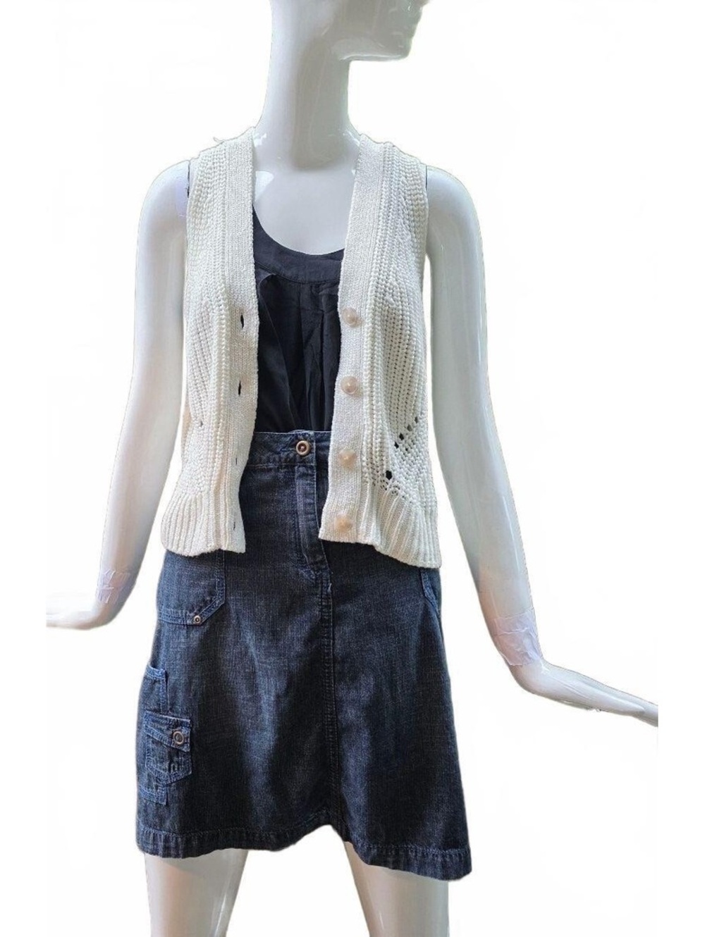 Gentle Fawn Vintage Inspired Cream Knit Button Front Vest Clean Girl Small